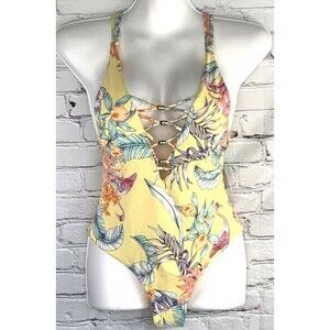 TiNiBiKiNi Swimsuit Womens M One Piece Strappy Monokini Sexy Flamingo Yellow